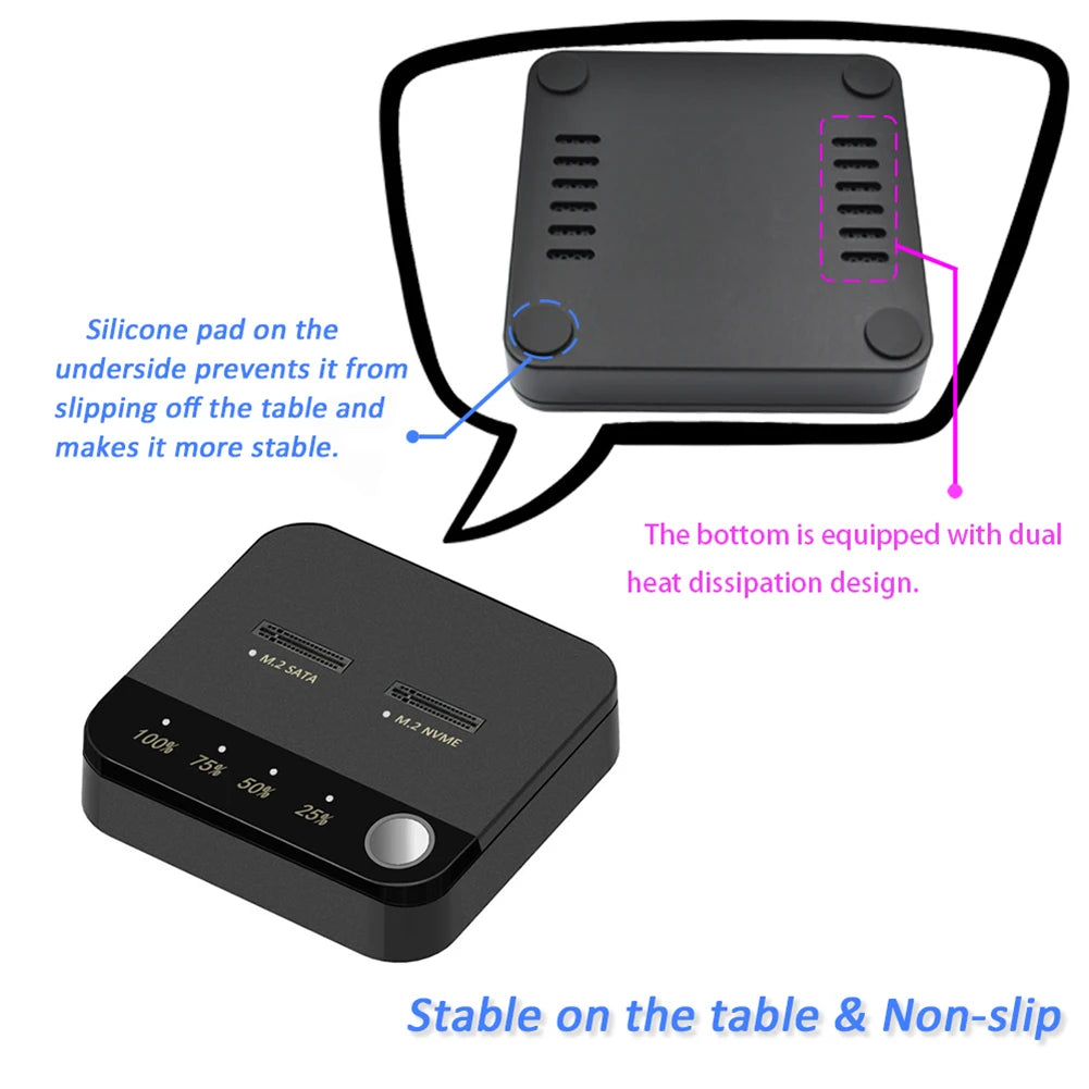 M.2 SATA/NVMe Dual-Bay Hard Drive Docking Station Clone Duplicaotr Offline Clone M.2 Cloner Data Transmission with LED Indicator