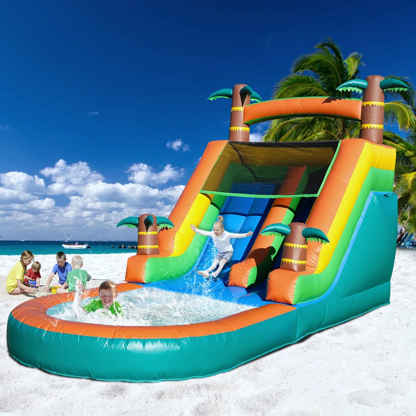 21FT Commercial Inflatable Bounce House Tropical Water Slide Pool 750w Blower Children's playground, children's toys