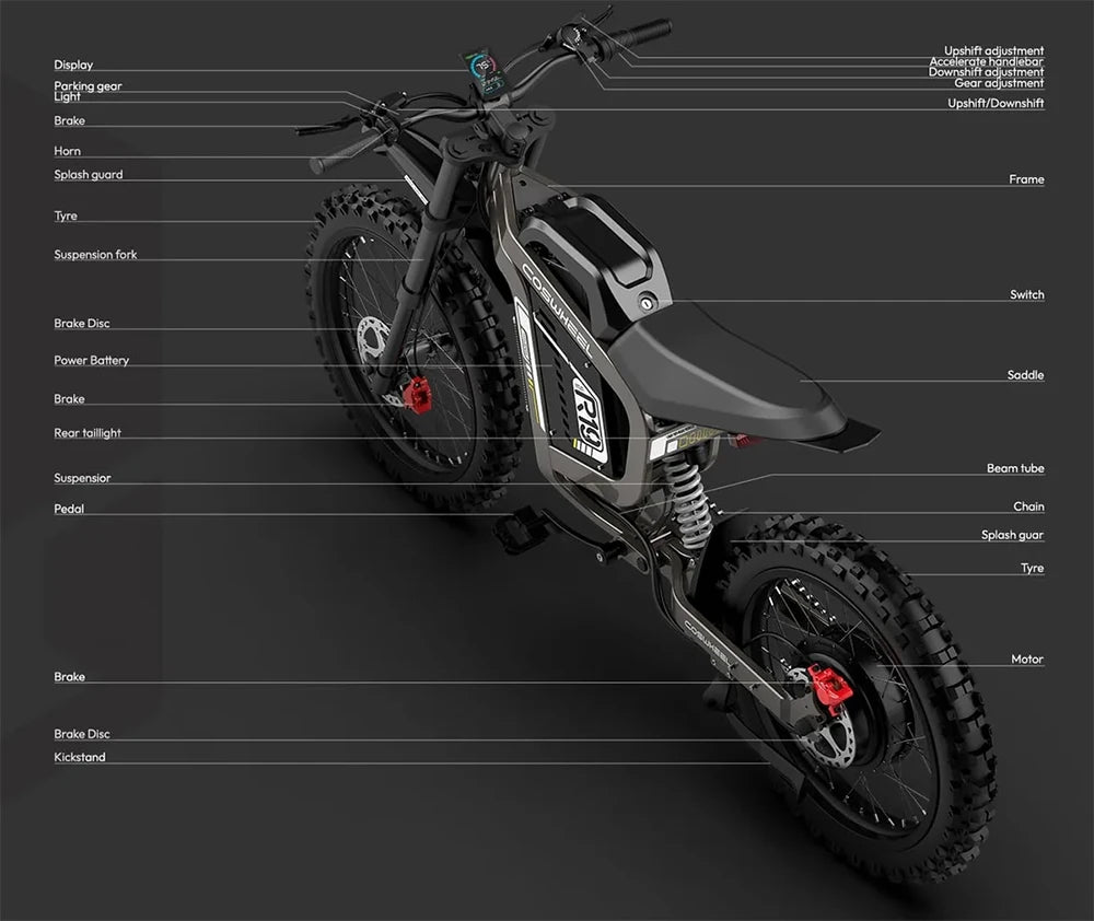 COSWHEEL R19 Electric cycle 72V 40AH Lithium Battery Adult Mountain Ebike 6000W Mountain Electric men's Moped Road E trucks