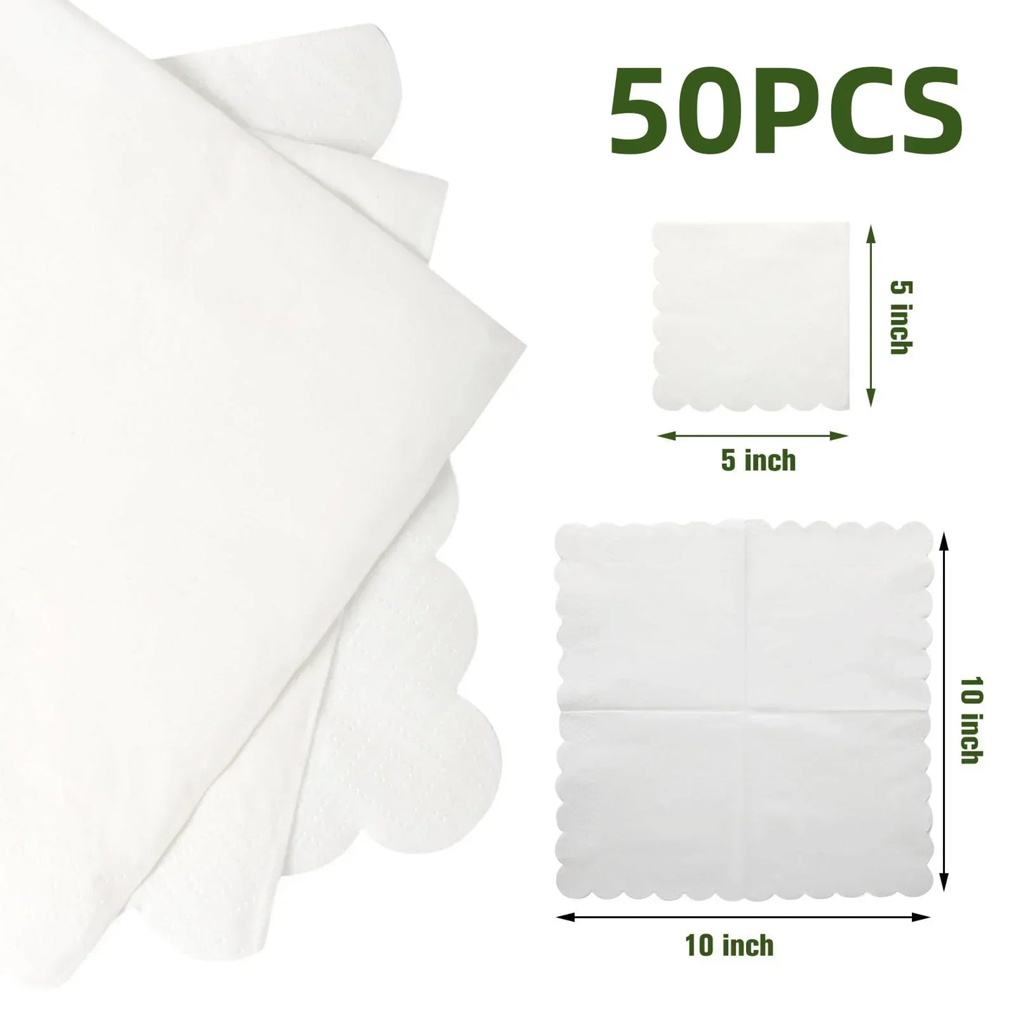 50-300PCS Paper Napkins Disposable Party Napkin Beverage Napkins Scalloped Cocktail Napkins for Wedding Dinner Birthday 5x5Inch