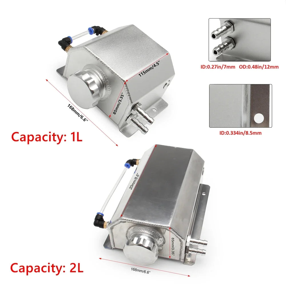 Universal  Aluminum 1L/2L Engine Coolant  Radiator Overflow Tank  Oil Catch Can Square Overflow Tank With Drain Plug