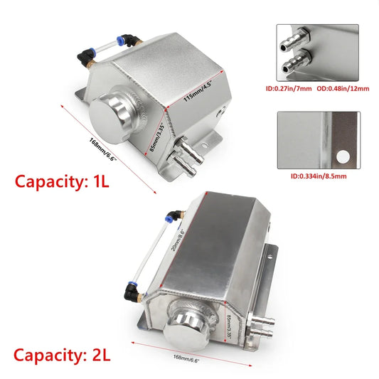 Universal  Aluminum 1L/2L Engine Coolant  Radiator Overflow Tank  Oil Catch Can Square Overflow Tank With Drain Plug