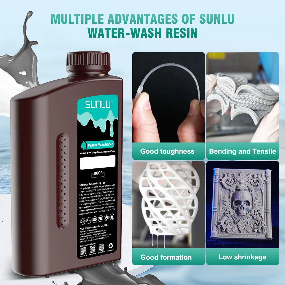 SUNLU 5KG Water Washable 3D Printer Resin 395-405nm 1kg 3D Resin Fast Curing 3D Resin for 2K 4K 8K LCD DLP SLA Resin 3D Printer