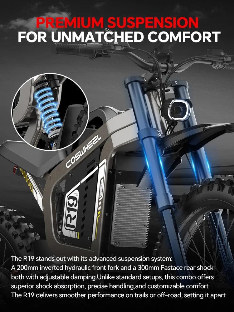 COSWHEEL R19 Electric cycle 72V 40AH Lithium Battery Adult Mountain Ebike 6000W Mountain Electric men's Moped Road E trucks