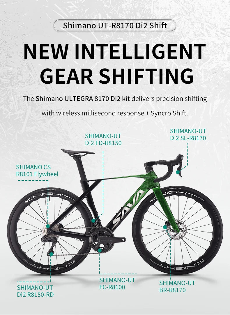 SAVA New Blade SLR8 C60 Carbon Fiber Road Bike, 700C Adult DI2 Bike with SHIMANO ULTEGRA Di2 R8170 Components High-End Race Bike