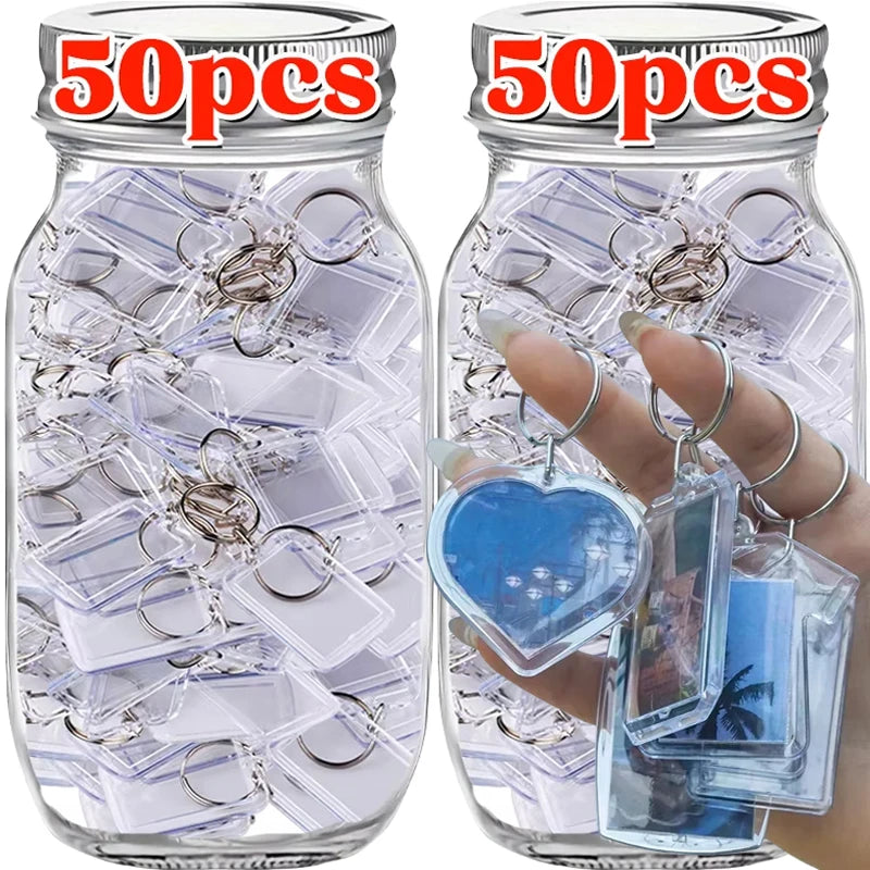 5/50pcs Transparent Rectangle Blank Clear Acrylic Insert Photo Picture Frame Keyring Keychain DIY Split Ring Key Chain 2035