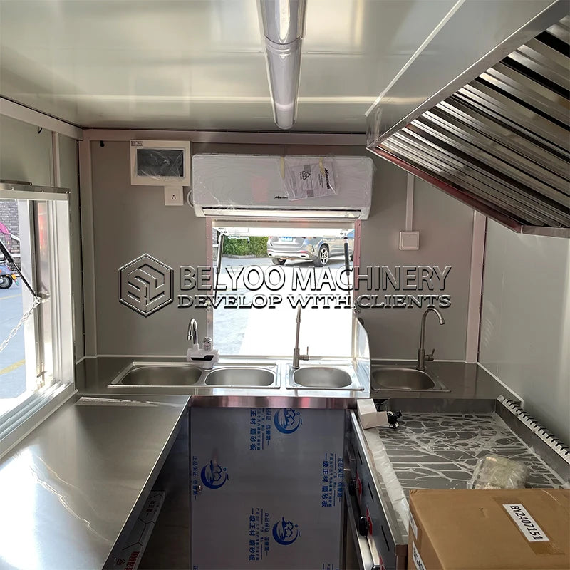 Belyoo Fast Food Truck Mobile BBQ Trailer Ice Cream Cart Concession Trailer Juice Vending Car Food Kiosk Trailers Fully Equipped
