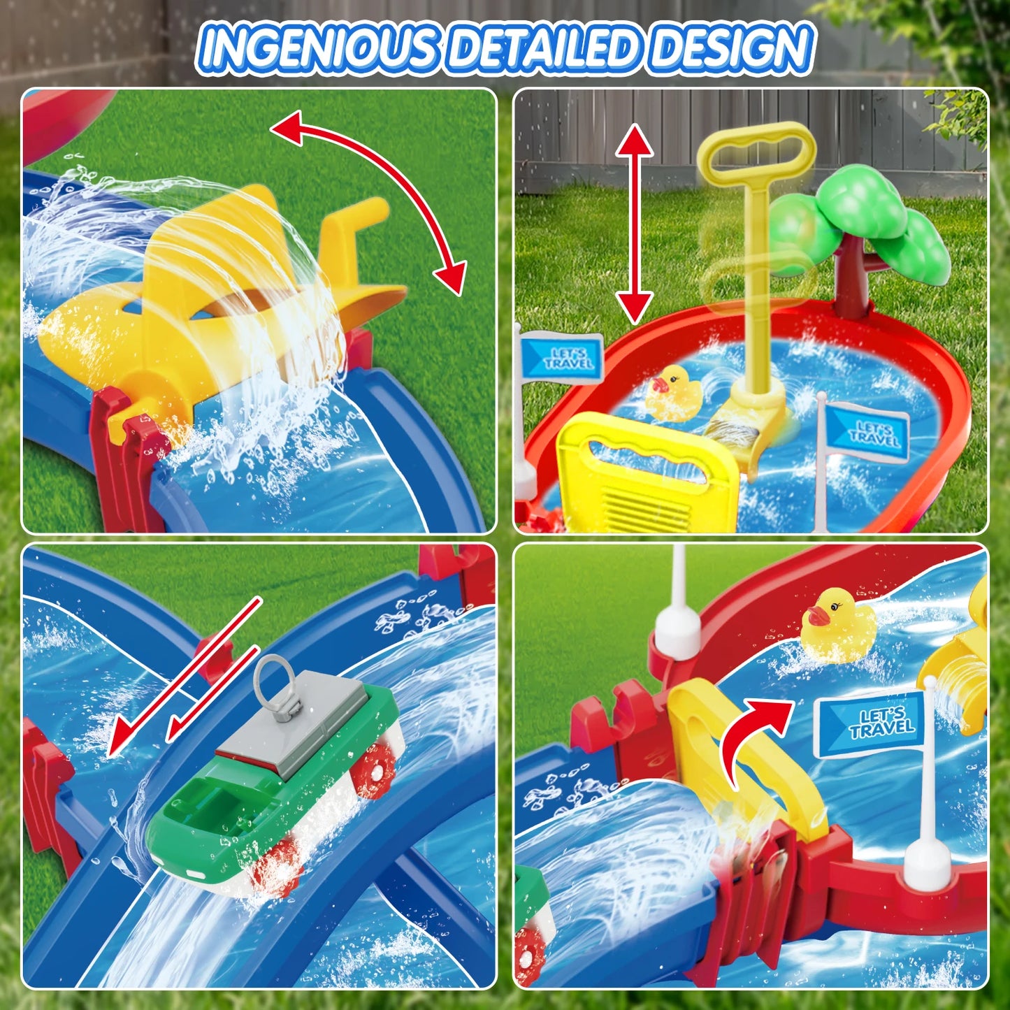 VATOS Summer Outdoor Kids Water Table 2-Tier Toddlers Water Table Playset Pool Waterway Toy with Pump Outside Activity Kids Fun