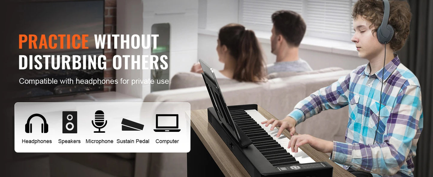 SucceBuy 61 or 88 Key Folding Keyboard Piano Bluetooth & MIDI  Electronic Digital Foldable Piano Rechargeable for Beginners Use