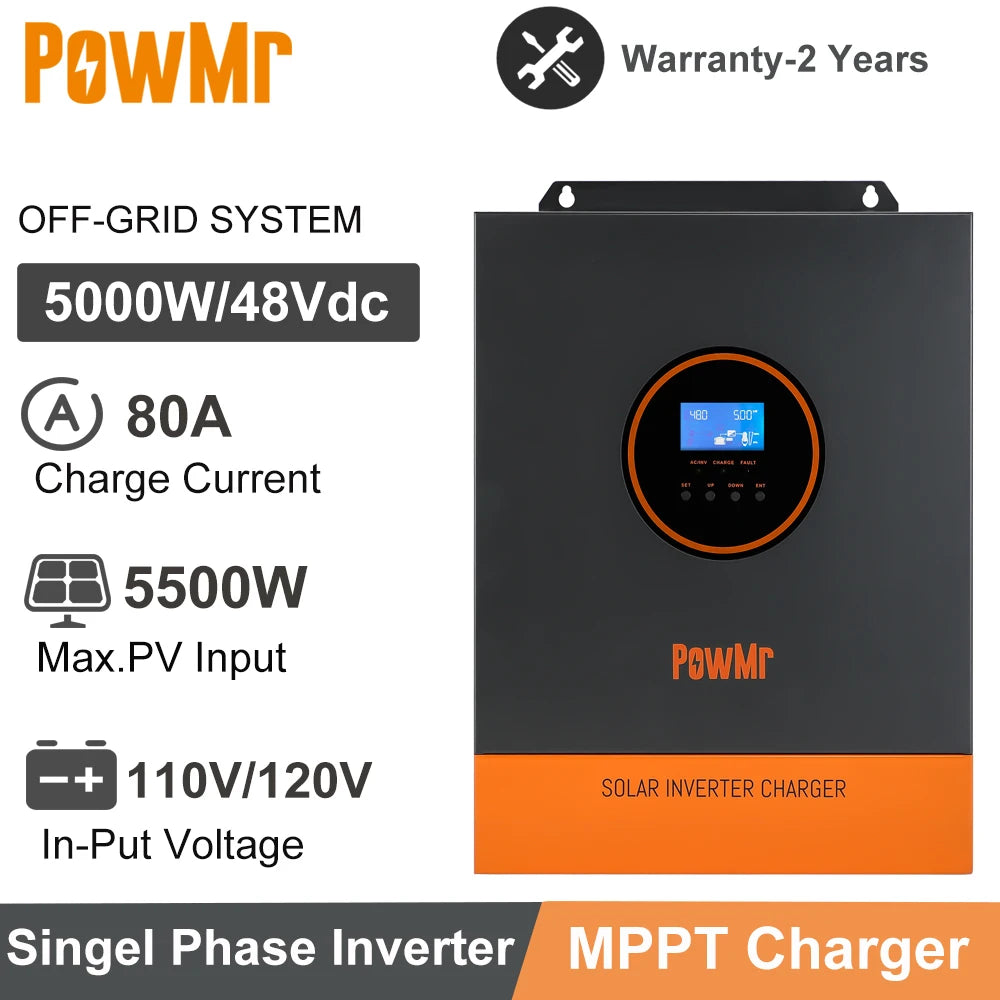 5KW Single Phase 120V 110V AC Off-Grid 48V All In One Hybrid Inversor Built 80A/100A MPPT Solar Charger Controller Fit for Home