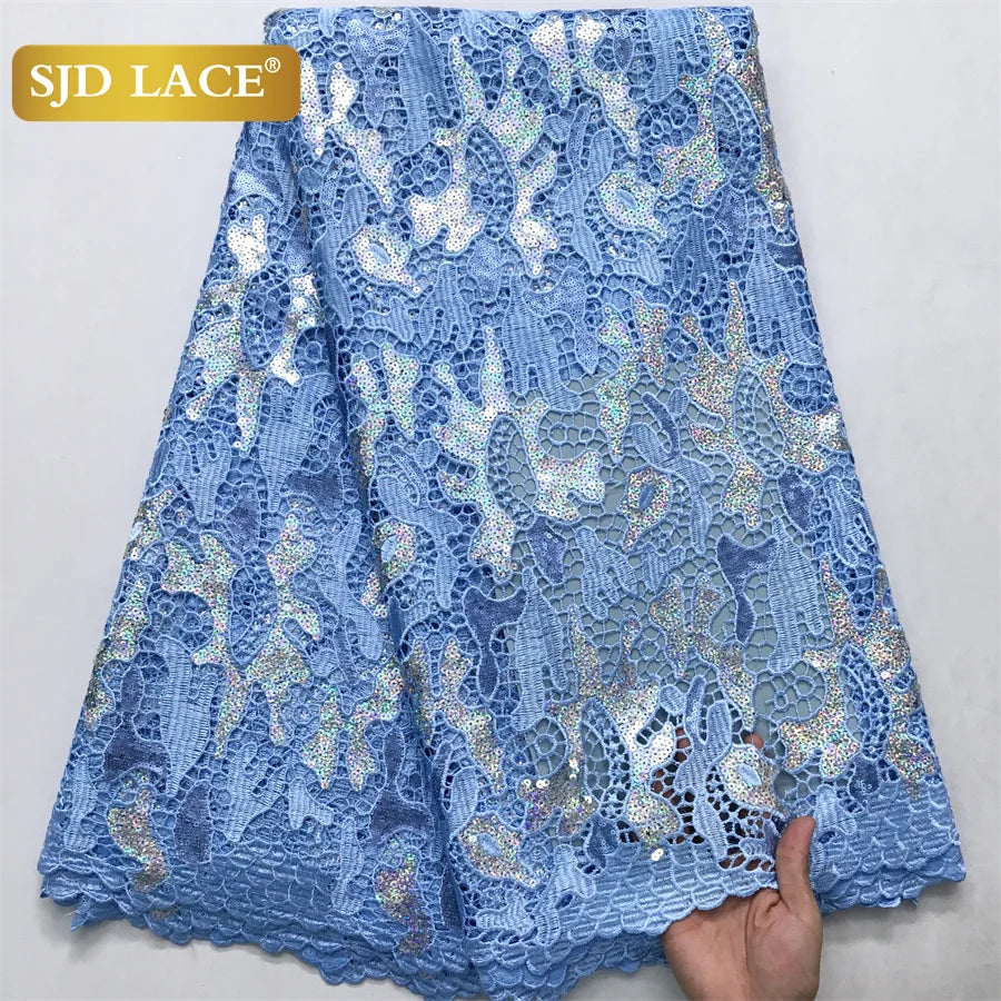 SJD LACE African Guipure Cord Stones Lace Fabric 5 Yards 2026 New Nigerian Water Soluble Lace For Women Wedding Party Dress 3844