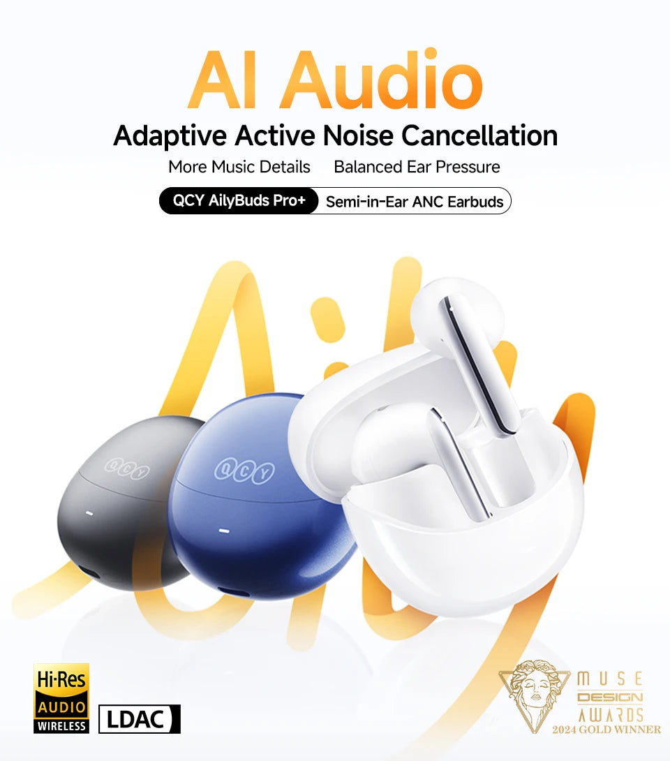 QCY HT10 AilyBuds Pro+ ANC Wireless Earphone Al Audio Hi-res with LDAC Bluetooth 5.3 Earbuds Adaptive ANC Multipoint Connection