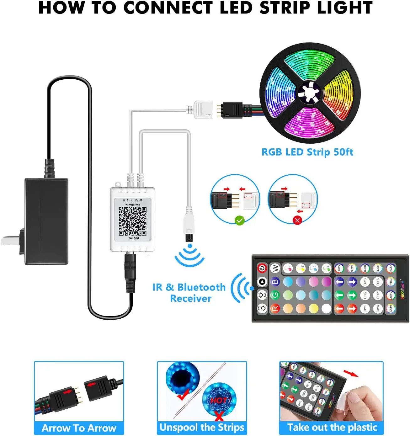 LED Strip Light RGB 5050 Music Sync Color Changing  Sensitive Built-in Mic, App Controlled LED Lights 5M 10M 15M DC12V Flexible