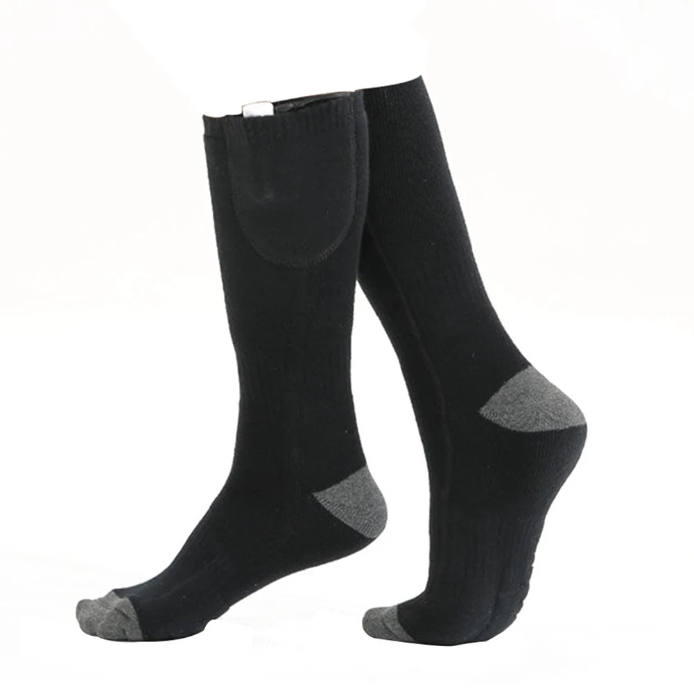 1Pair Winter Heated Socks Anti Slip Battery Powered Cold-Proof Skiing Sock Heating Warm Long Socks For Hiking Without battery