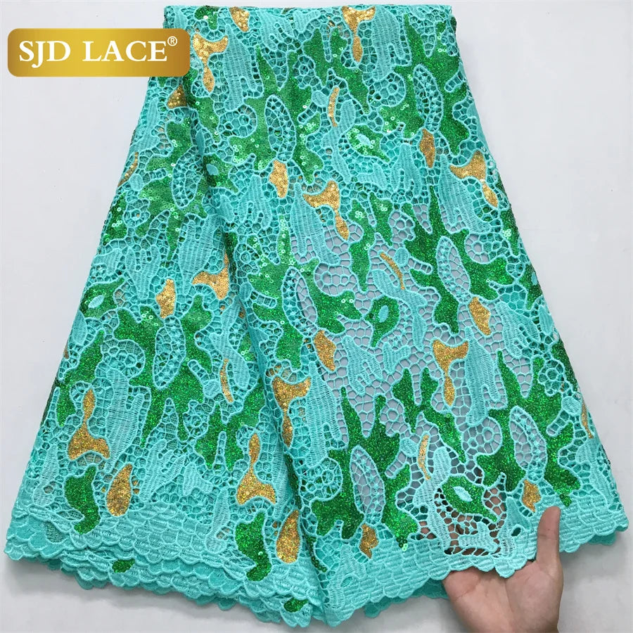 SJD LACE African Guipure Cord Stones Lace Fabric 5 Yards 2026 New Nigerian Water Soluble Lace For Women Wedding Party Dress 3844