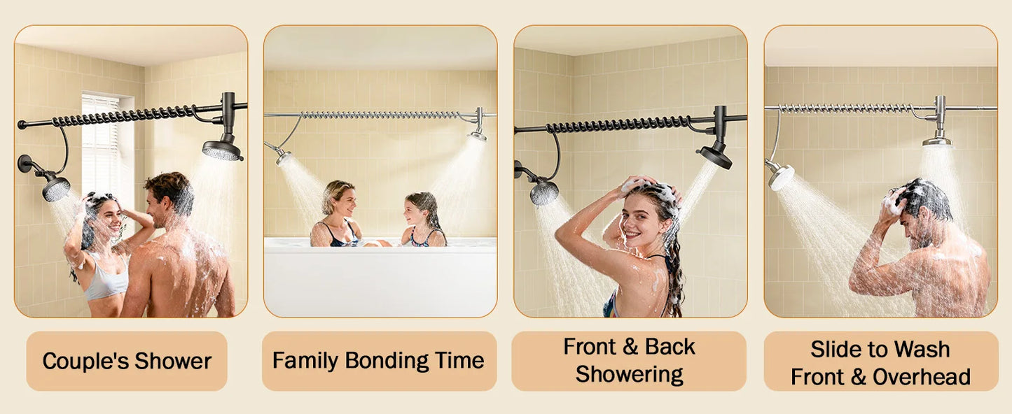 Tandem Shower Head For Couples, Dual Shower Head with Original Adjustable Slider, High Pressure Double Shower Head for Two