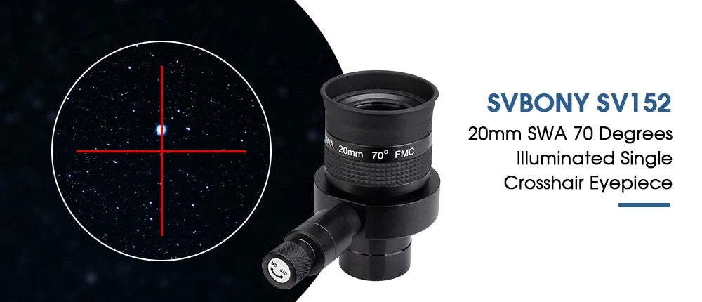 Svbony Telescope Illuminated Single Crosshair Eyepiece 20mm SWA 70° Adjustable for Perfectly Guided Astrophotography SV152