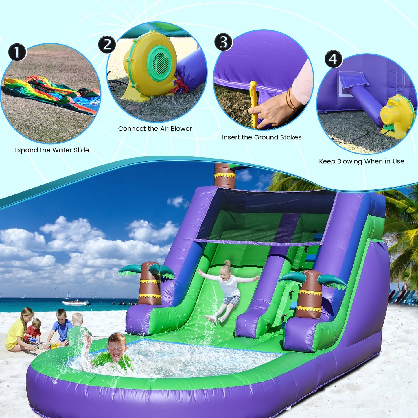 Children's Playground Inflatable water slide, Commercial Bounce House with Water Slide PVC and a 1100W Air blower 21ft/6.4M
