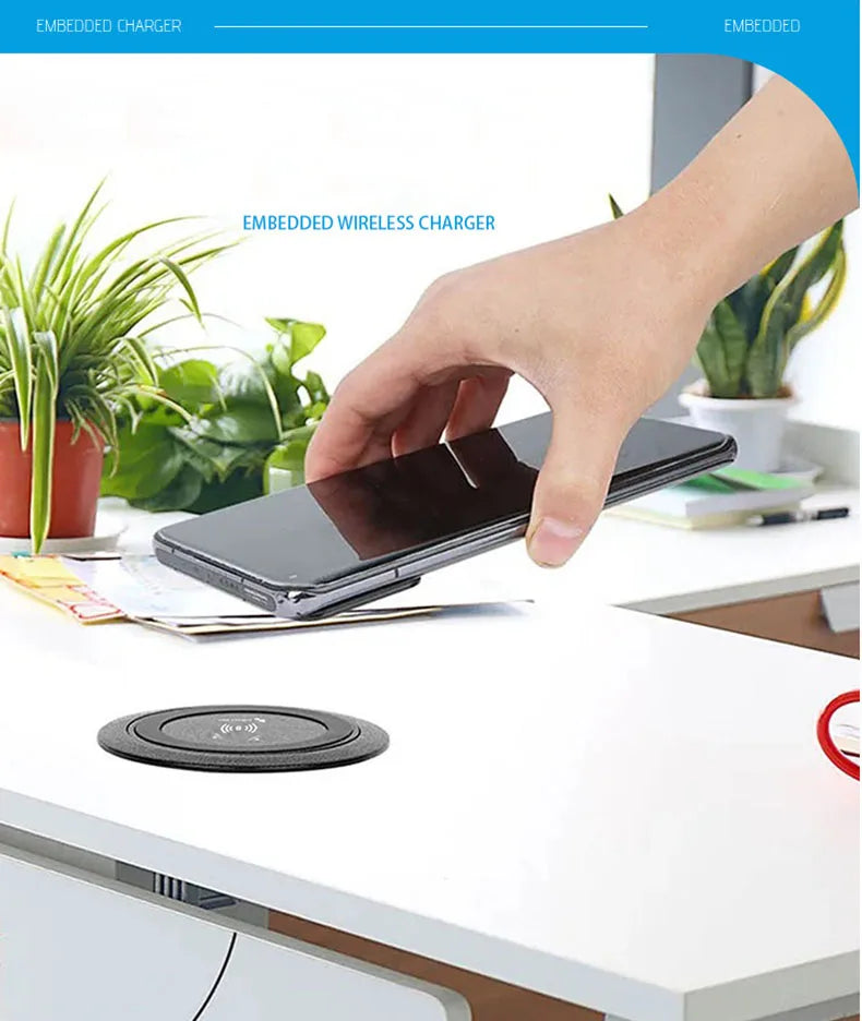 Universal Fast Wireless Charger Desktop Embedded Supports PD30W And USB Wired Charging 5V 3A Furniture Opening Desk Hole HUB