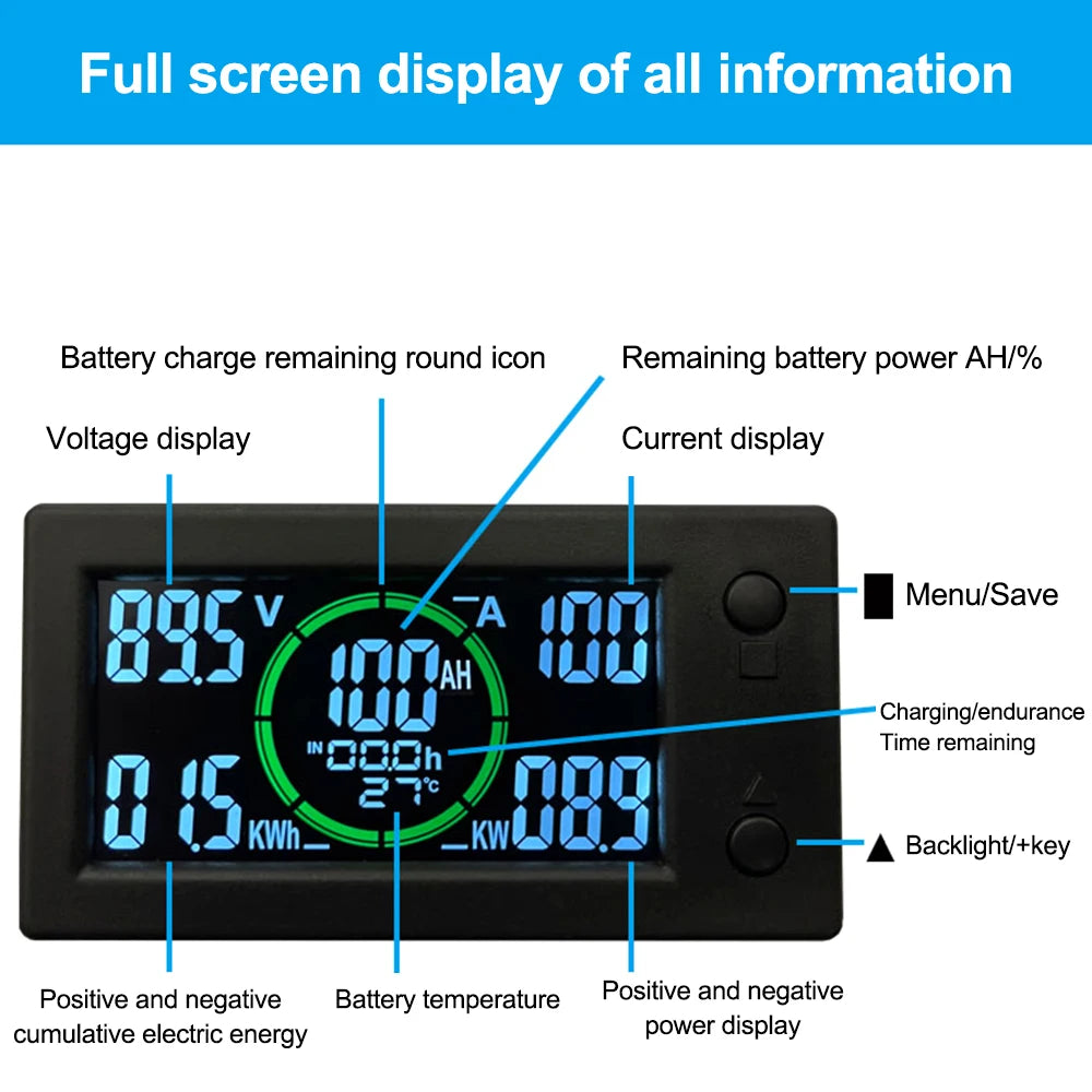 Bluetooth DC 0~300v Battery Monitor Hall Coulomb Tester Digital Voltmeter Ammeter Capacity Power Electricity AH Voltage Meter
