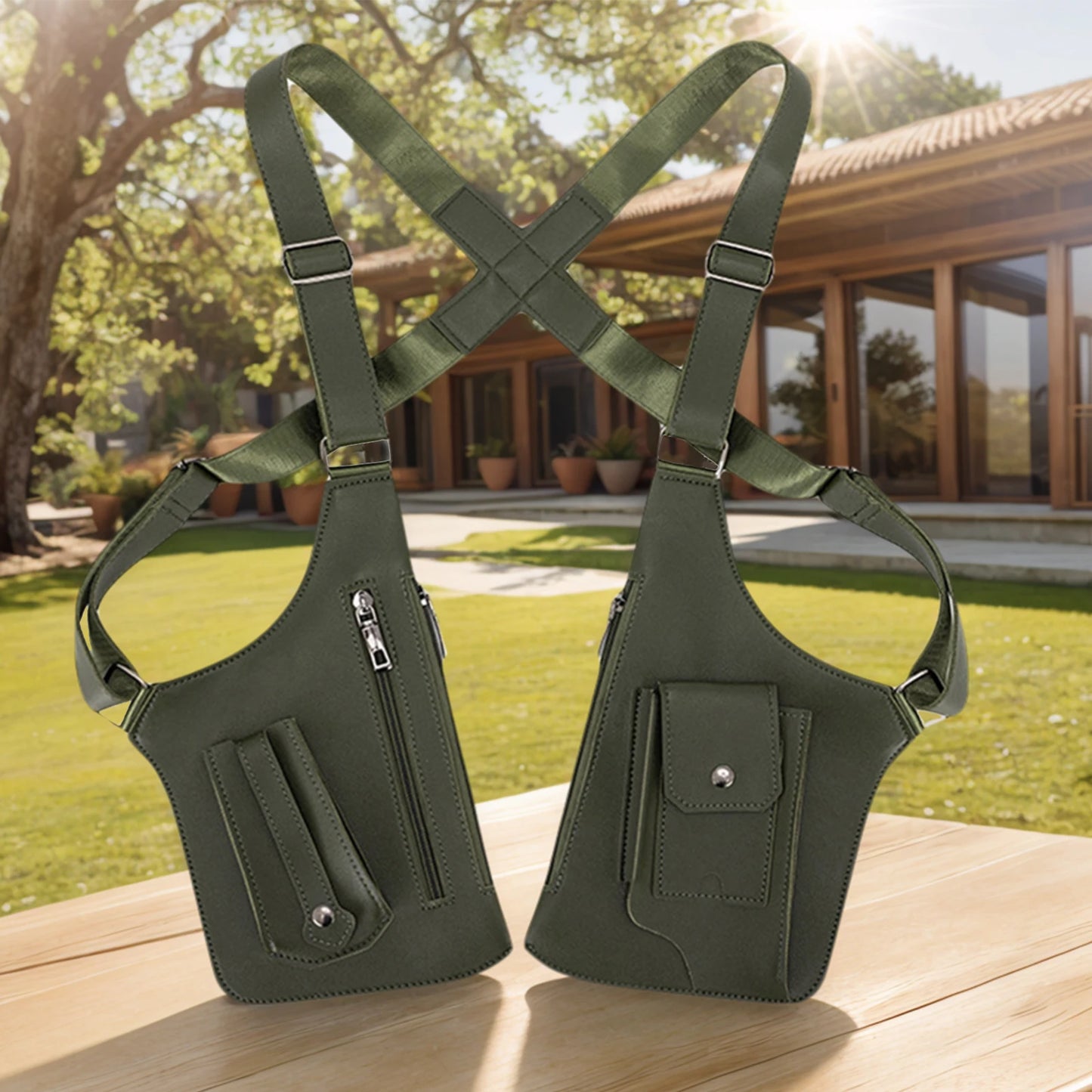 PU Leather Double Shoulder Armpit Bag Multi-Pocket Underarm Strap Wallet Pocket Anti-Theft for Men Women Travel Outdoors
