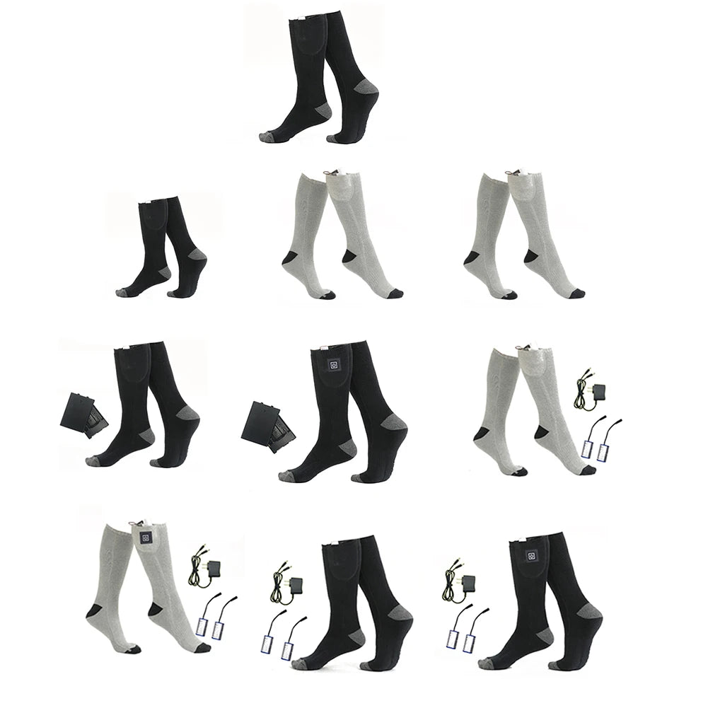 1Pair Winter Heated Socks Anti Slip Battery Powered Cold-Proof Skiing Sock Heating Warm Long Socks For Hiking Without battery