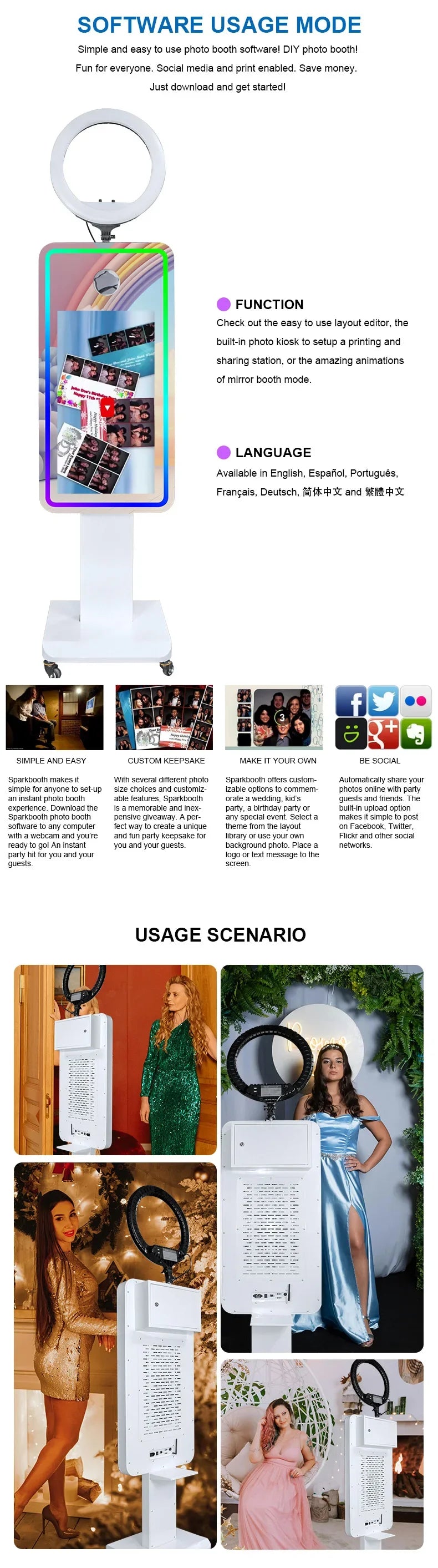 Portable Mirror Photo Booth Selfie Machine 21.5 in Touch Screen with Wheels and Flight Case for Party and Event