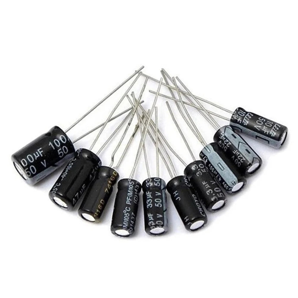 500Pcs 24 Values 16-50V 0.1-1000uF Metal Electrolytic Capacitors Assortment Box Kit Assorted Assortment Kit Bypass Low Frequency
