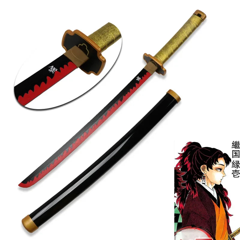 Anime Bamboo Katana 80cm /31.5in  Wooden Sword Cosplay  Props Giyuu Blue Tanjirou Kyoujurou Party Gift