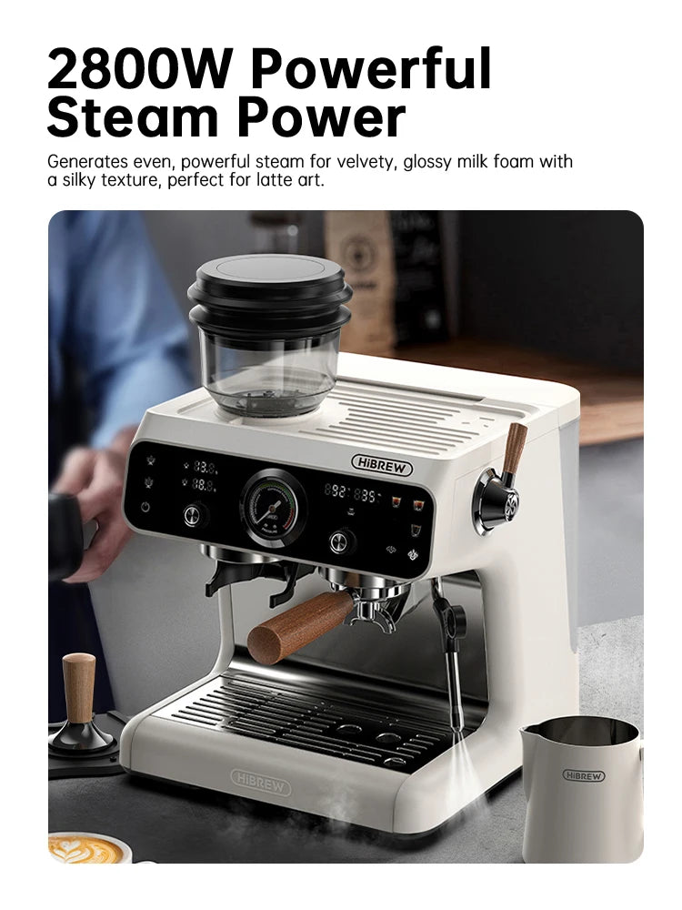 HiBREW Upgraded Dual Boiler Barista Pro Espresso Machine Built-in Grinder With 30 Size Settings for Cafe Hotel Restaurant H7B