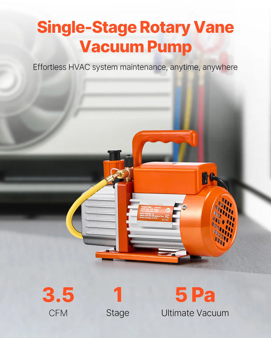 SucceBuy Vacuum Pump & Oil Bottle 3.5CFM/4CFM/5CFM 1-Stage or 6CFM 9CFM 2-Stage, R134a R22 R410a Systems Conditioner Maintenance