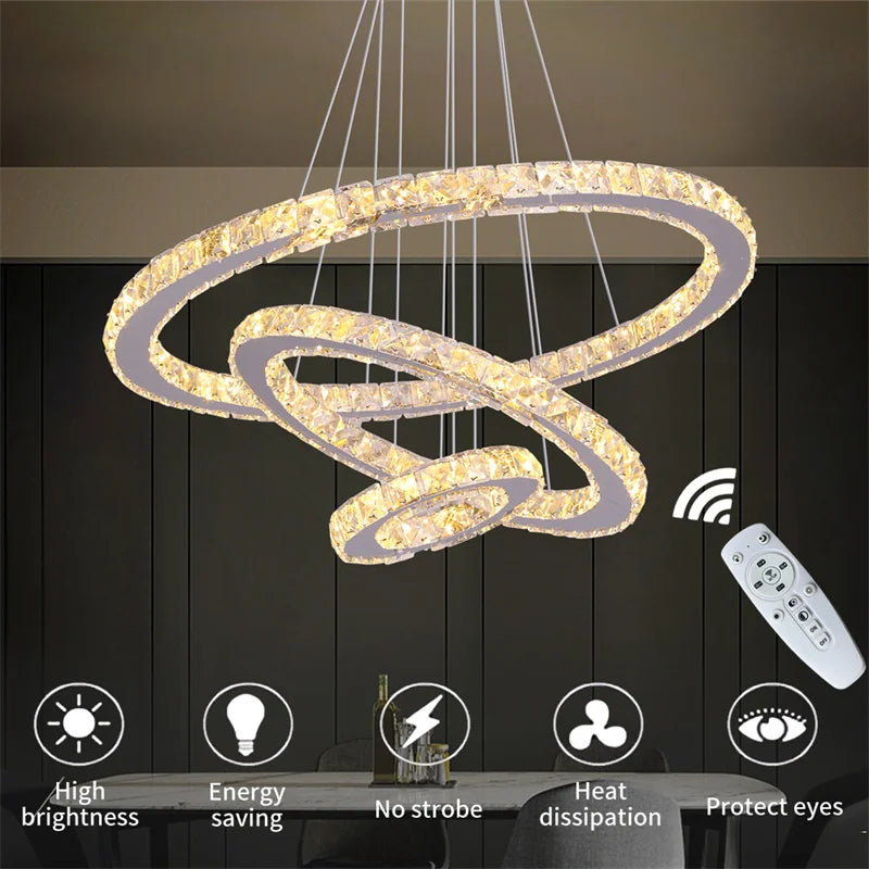 Modern Crystal Chandeliers Ring-Shaped Pendant Lights Living Room And Kitchen Decoration Led Ceiling Lamps Hanging Luminaire
