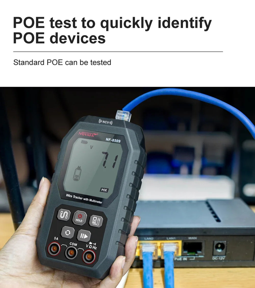 NOYAFA NF-8509 2 in 1 Network Cable Tester Detect Length Digital Multimeter Cable Tracker Cat5 Cat6 PoE Tester Continuity Test