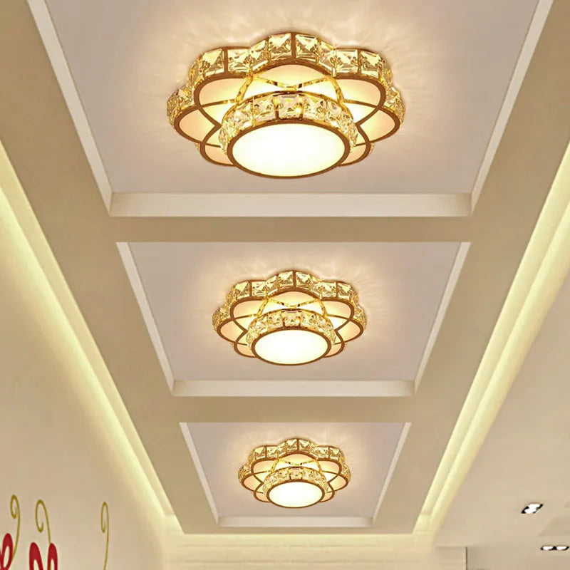 Modern Flower Gold Design Crystal Ceiling Aisle Lights Fashion Corridor Stairs Entrace Plafonnier Lamp for  Porch Hall Lustres