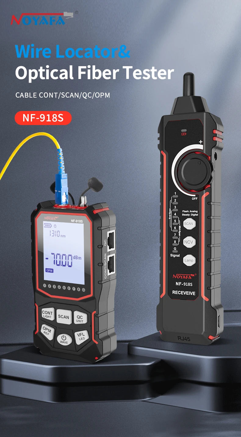 NOYAFA NF-918S Network Cable Tester Red Light Pen Wire Tracer with Optical Power Meter POE Check Wiremap Crimp Test Line Finder