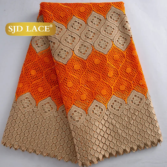 SJD LACE African Guipure Cord Stones Lace Fabric 5 Yards 2026 New Nigerian Water Soluble Lace For Women Wedding Party Dress 3844