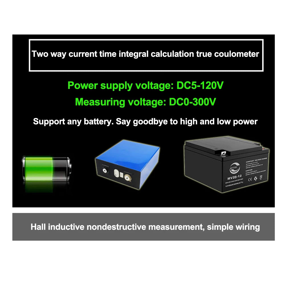 Bluetooth DC 0~300v Battery Monitor Hall Coulomb Tester Digital Voltmeter Ammeter Capacity Power Electricity AH Voltage Meter