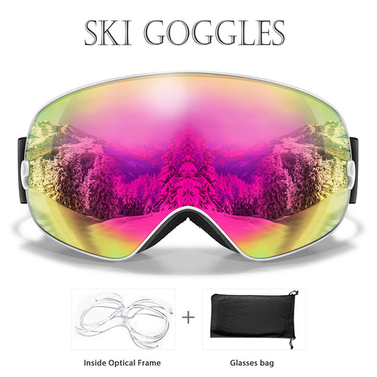 Winter Outdoor SKI Goggles Men And Women Teen, Free Optical Frame and Bag, UV400 Anti-Fog Snowboard Eyewear, Charistmas Gifts