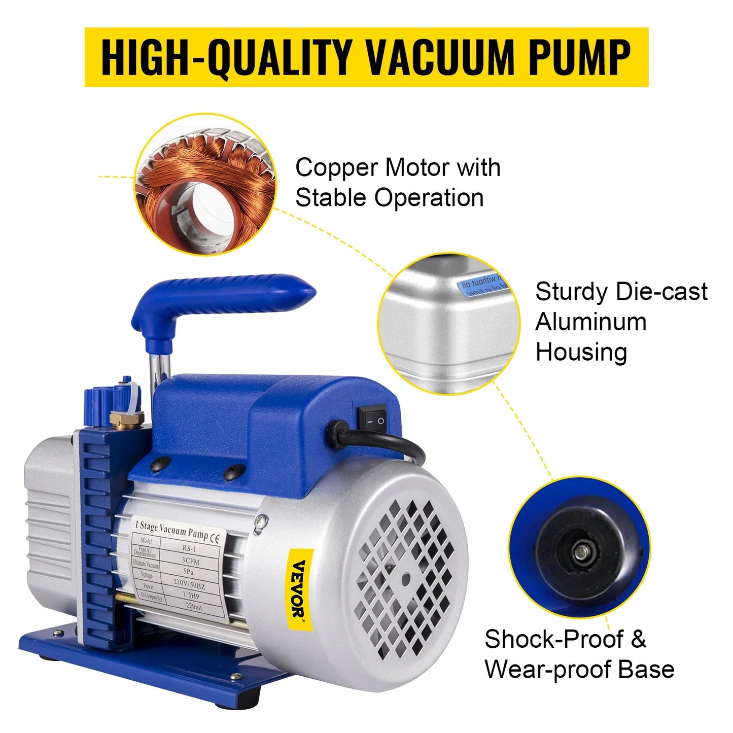 SIHAO 1.8CFM Vacuum Pump with Gauges AC Refrigerant  Vacuum Packing Air Condition Automobile Maintenance 220V 110V