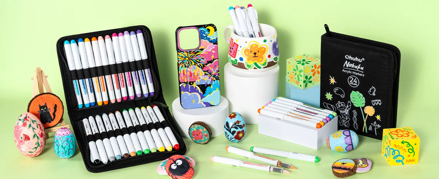 Ohuhu Nahuku Direct-ink Acrylic Markers Acrylic Paint Markers Direct Liquid Flexible Brush Tip High Opacity Paint Pens Lightfast