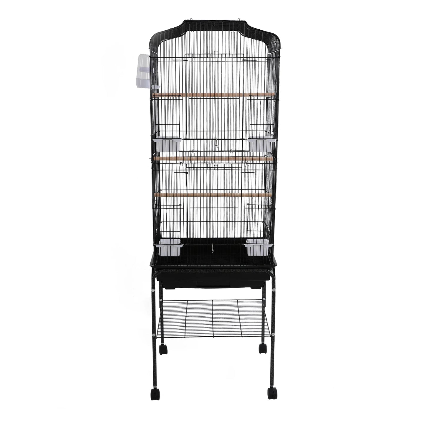 Large Bird Cage with Stand & Wheels, 47x37x137cm Flight Cage for Cockatiels Parrots Finches with Lockable Door (White/Black))