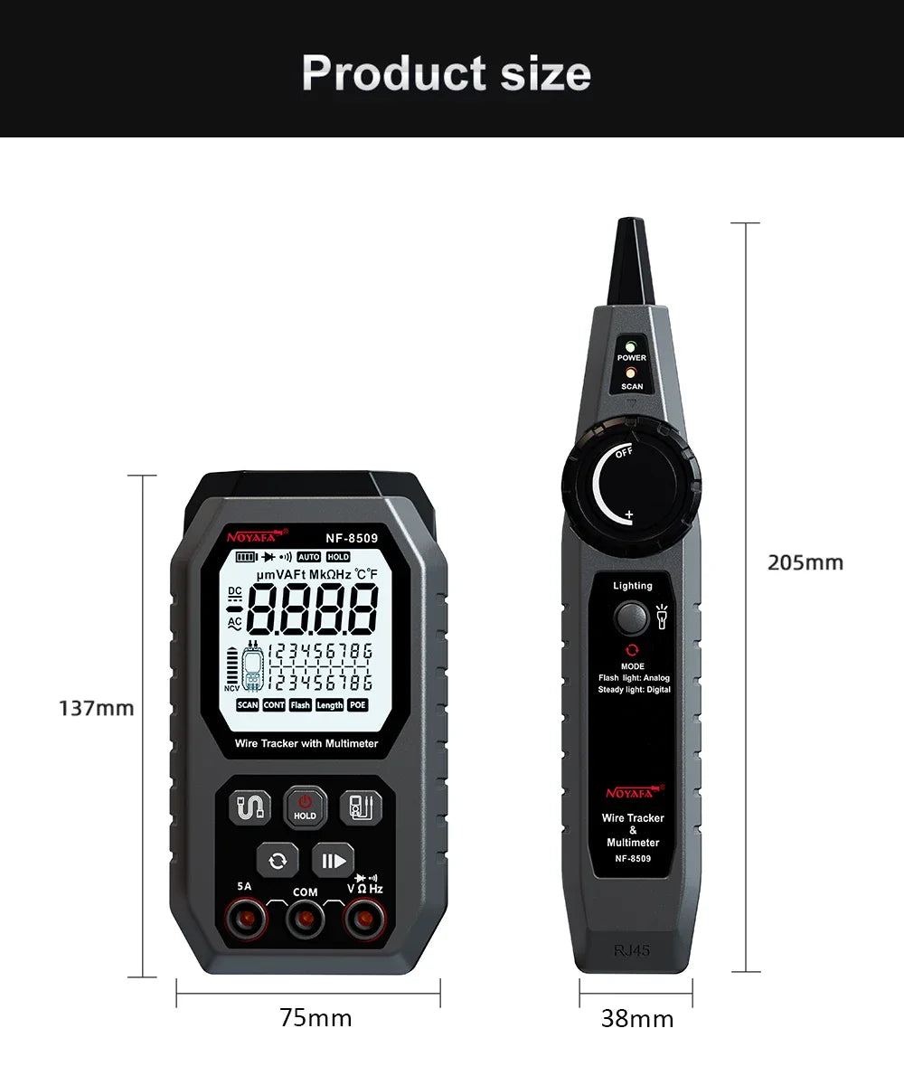 NOYAFA NF-8509 2 in 1 Network Cable Tester Detect Length Digital Multimeter Cable Tracker Cat5 Cat6 PoE Tester Continuity Test