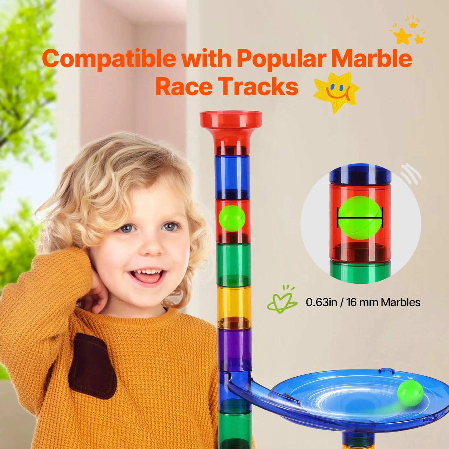 SucceBuy 150PCs Marble Run Set Marble Maze Building Block Brain Game 10 Glow in the Dark Marbles +40 Glass Marbles Track Toys