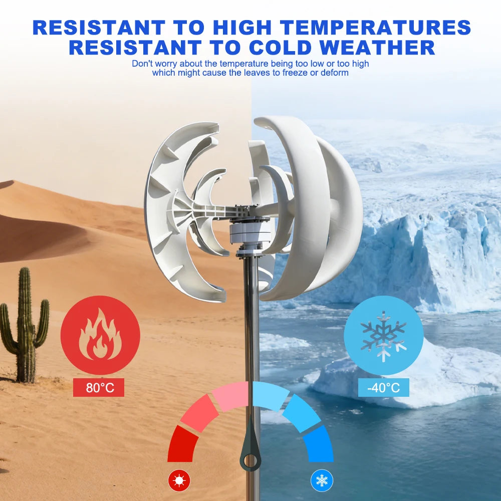 US Delivery 5000W Vertical Turbine 12V/24V Low-Noise Household 220V With Free Charging Controller