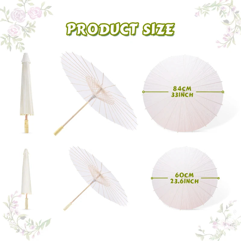 60/84cm Paper Parasol White Chinese Oil Paper Umbrellas Photography Props for Kids DIY Baby Shower Party Bridal Wedding Rustic