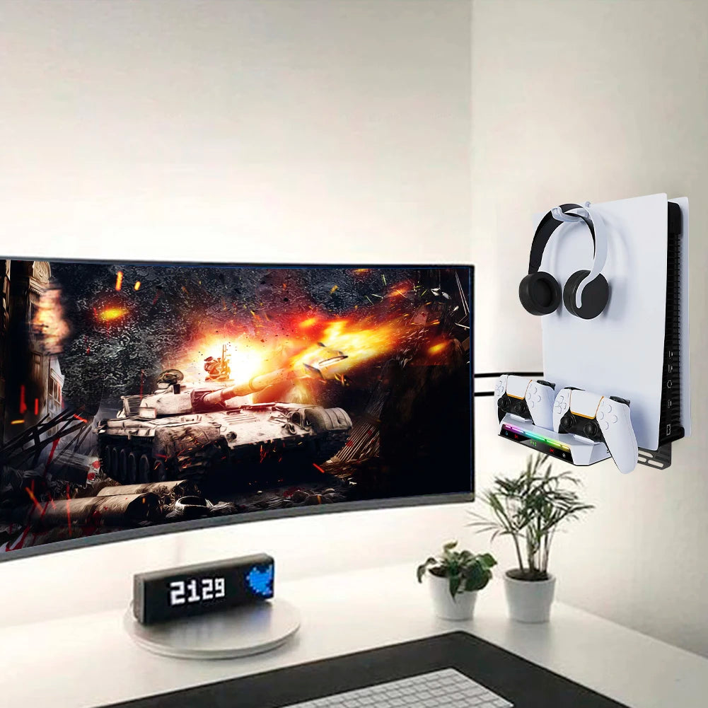 Shelf Floating Mount with Charging Station Wall Bracket Metal Wall Hanging Charger Stand for PS5 Slim/PS5 Console Disc & Digital