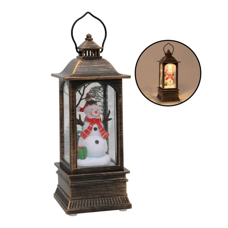 Christmas Glittering Lantern Santa-Claus/Xmas Tree/Snowman/Angel Lighted Lantern Home Table Decoration Gift for Kids