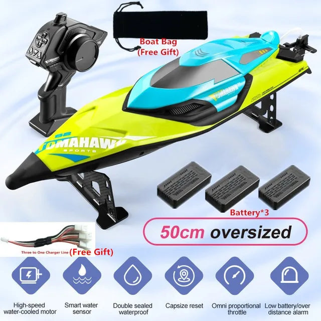 50CM Large Racing 70KM/H High Speed RC Boat 2.4G 200M Capsized Reset Dual Waterproof Smart Alarm Remote Control Boat Speedboat
