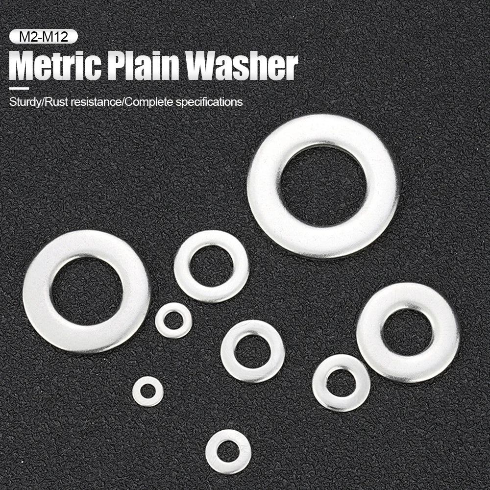 620/1010pcs Flat Washer Set Stainless Steel M2 M3 M4 M5 M6 M8 M10 M12 Ring Gasket Set Plain Washers Metal Washer Assortment Kit