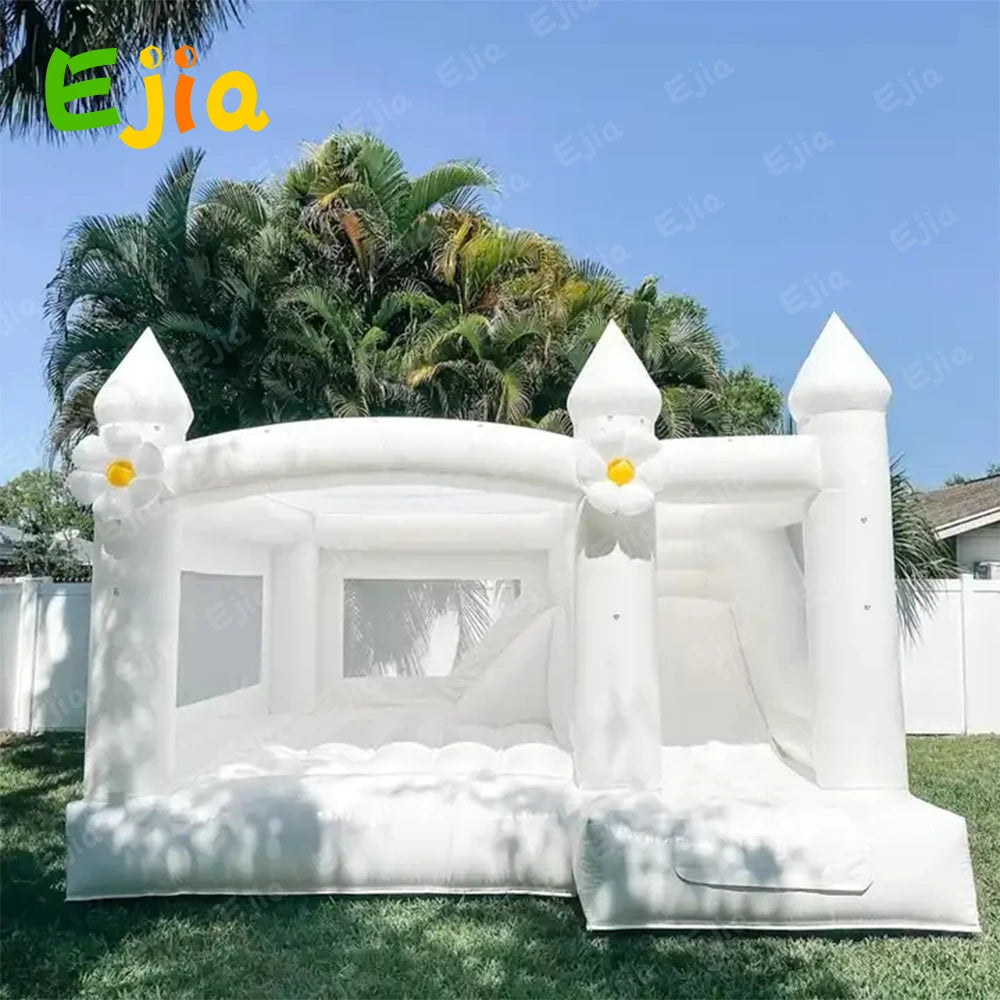 Free Shipping  Inflatable White Bounce House 15FTx 13FT Kids Birthday Party  for Big Kids 8-12 With Slide Ball Pit Blower